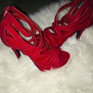 Red strap heels